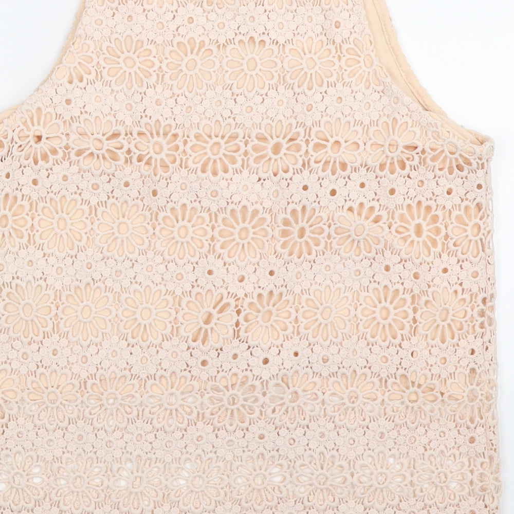 New Look Womens Pink Floral Crochet Basic Tank Size 10
