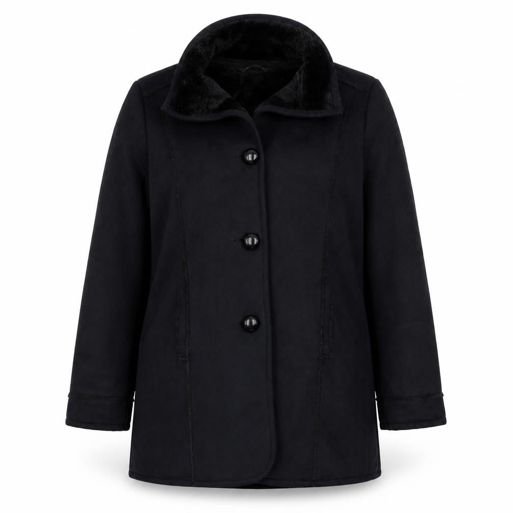 Front view of Bonmarché women’s black jacket coat, size UK 14