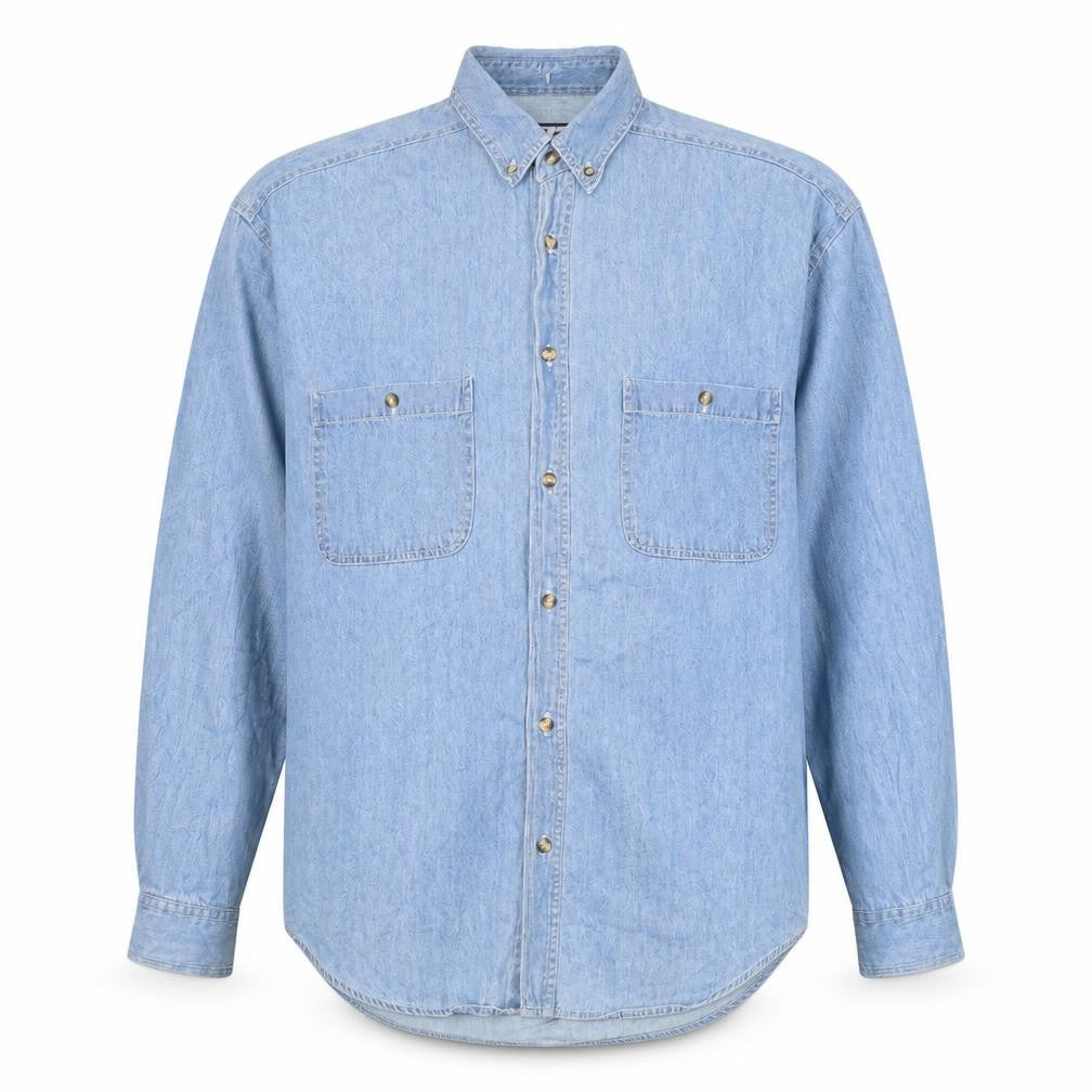 Front view of Zantos men’s blue button-up, size M