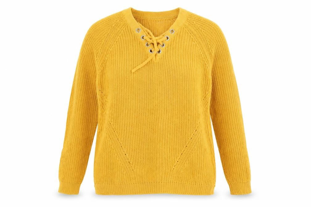 Front view of Select women’s yellow jumper, size UK 10