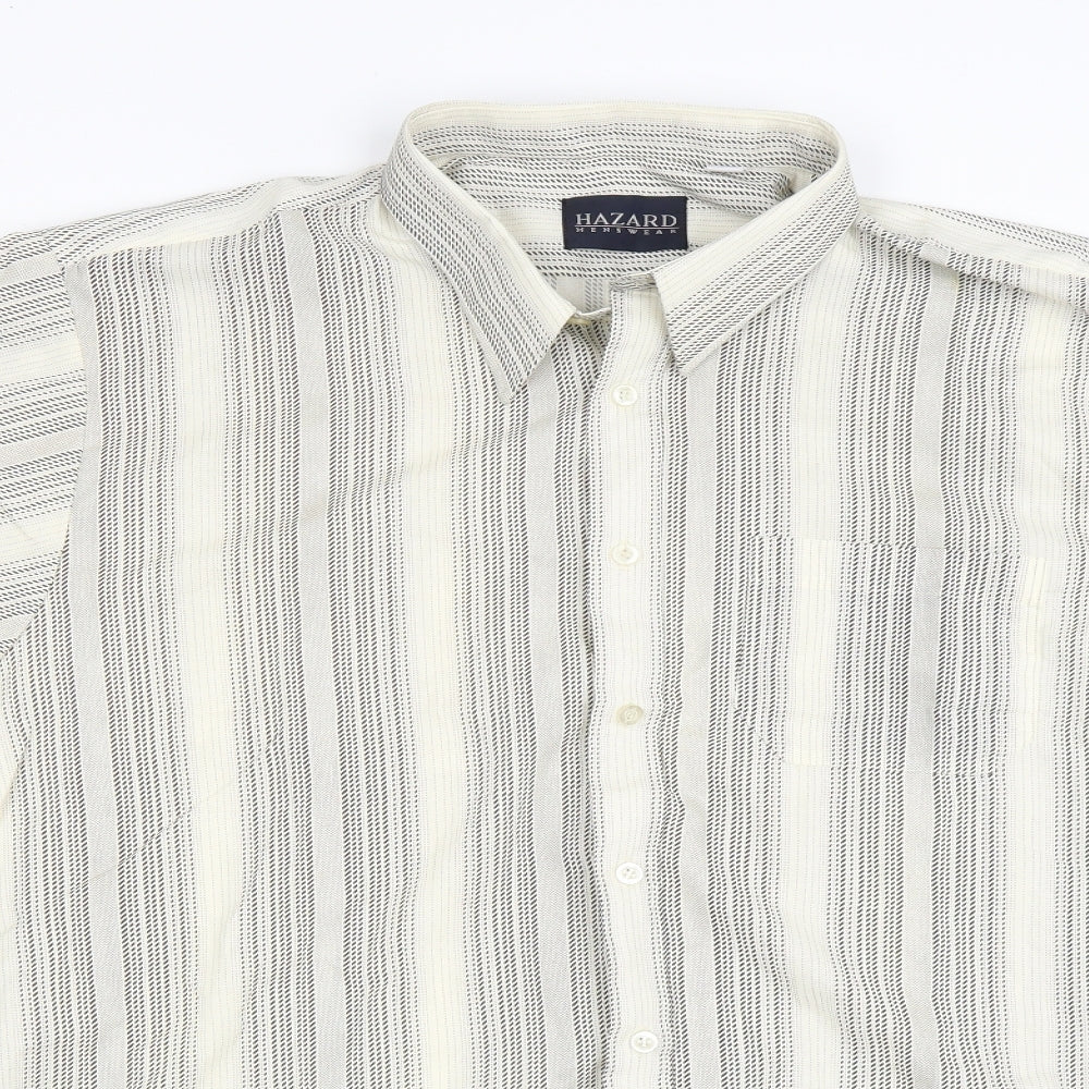 Hazard Menswear Mens Ivory Striped   Button-Up Size XL