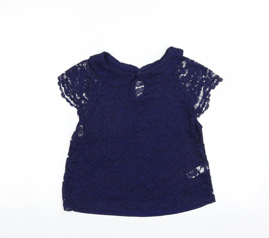 Topshop Womens Blue Floral  Basic Blouse Size 10  - cut out front detail