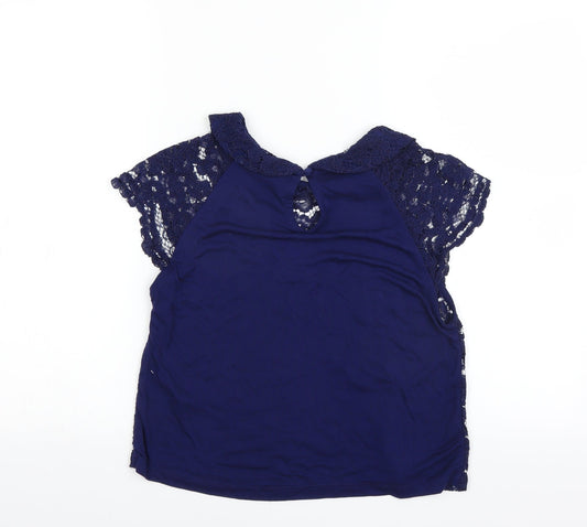 Topshop Womens Blue Floral  Basic Blouse Size 10  - cut out front detail