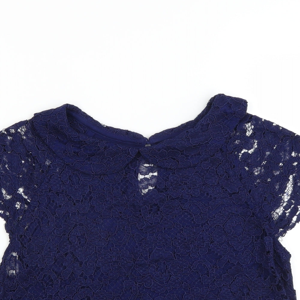 Topshop Womens Blue Floral  Basic Blouse Size 10  - cut out front detail