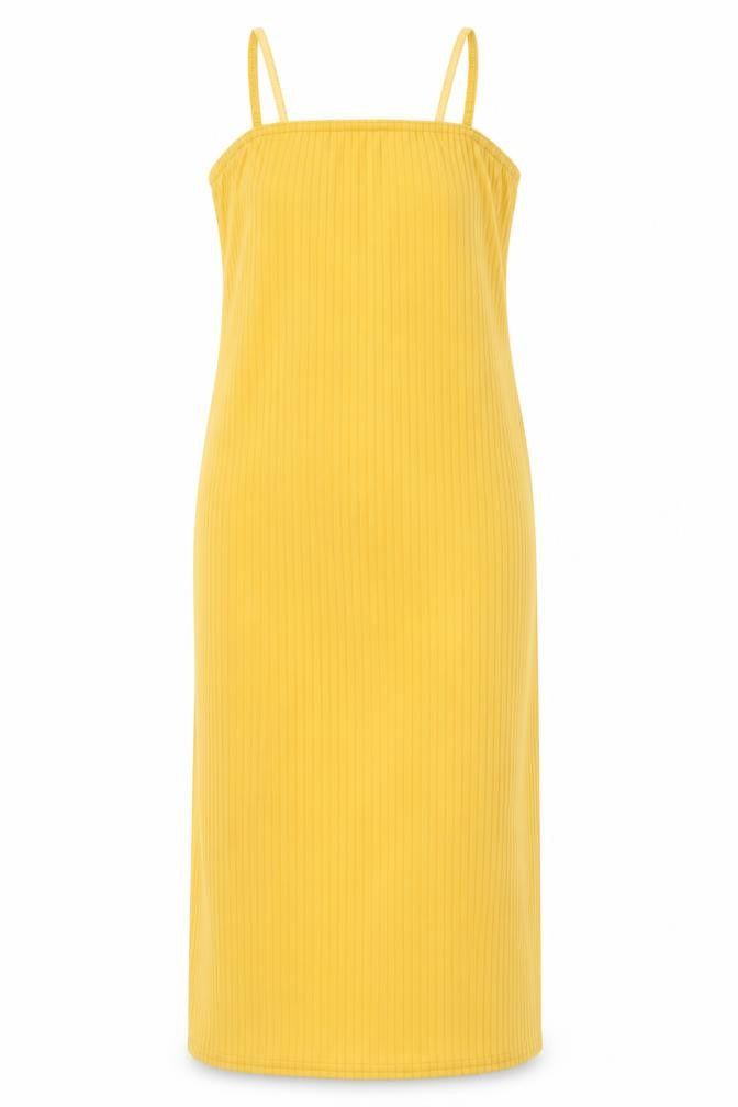 Front view of I SAW IT FIRST women’s yellow pencil dress, size UK 6