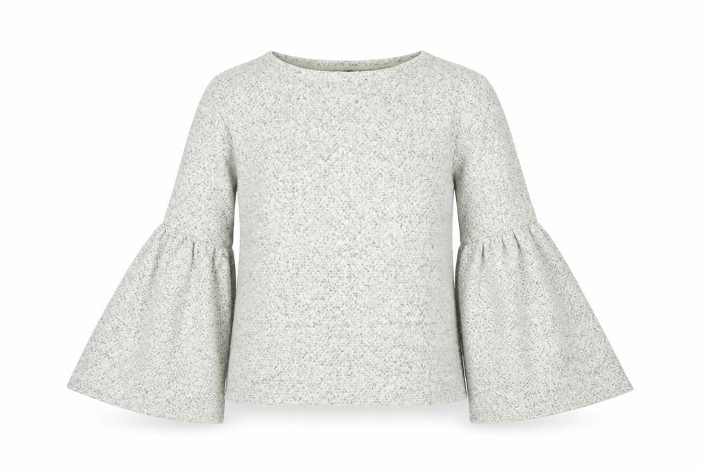 Front view of Marks & Spencer women’s grey jumper, size UK 2, - flared sleeves