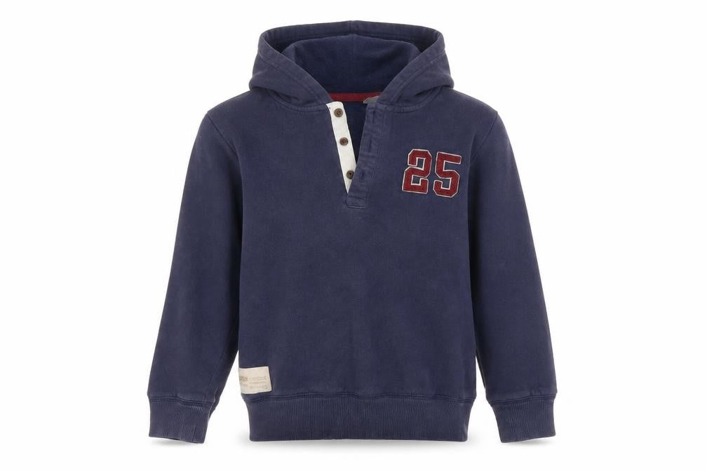 Front view of Carter boys’ blue henley hoodie, size 7, years