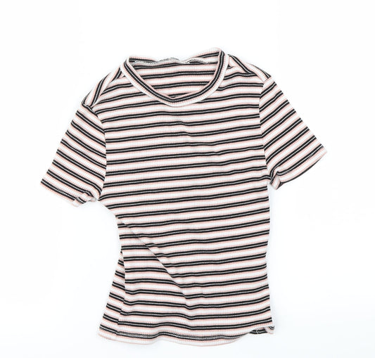 Preworn Womens Pink Striped  Cropped T-Shirt Size S