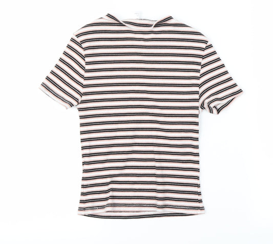 Preworn Womens Pink Striped  Cropped T-Shirt Size S