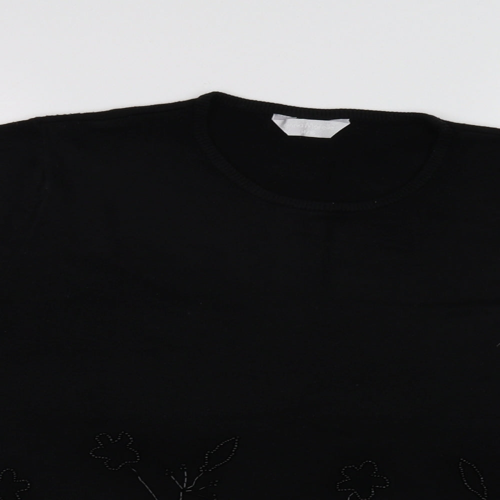 Anna Morello Womens Black Floral  Pullover Jumper Size 16