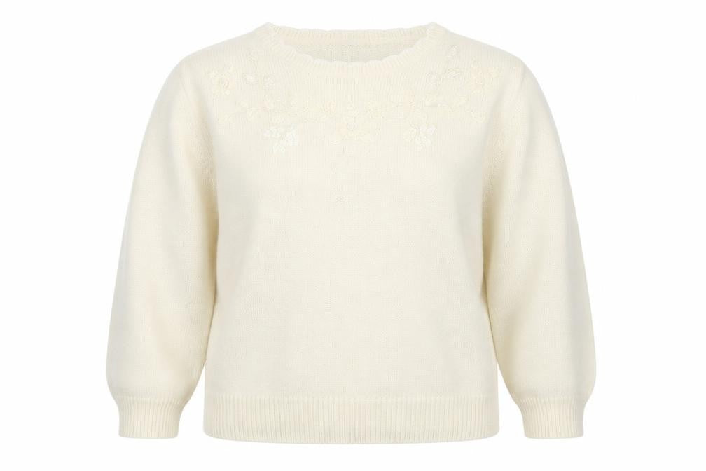 Front view of Berkertex women’s white floral jumper, size UK 16