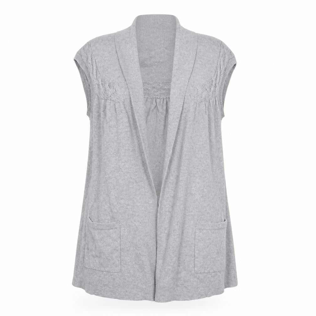 Front view of Marks & Spencer women’s grey cardigan jumper, size UK 12
