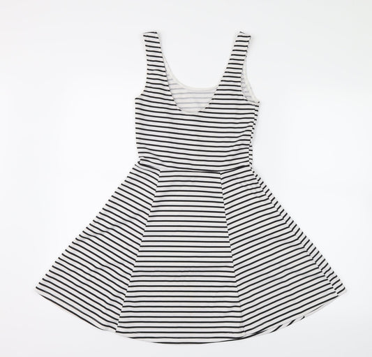 Preworn Womens Black Striped  Shirt Dress  Size 8
