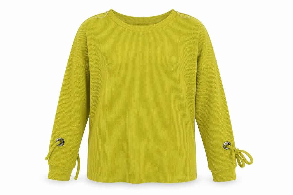 Front view of Papaya women’s yellow pullover sweatshirt, size UK 12