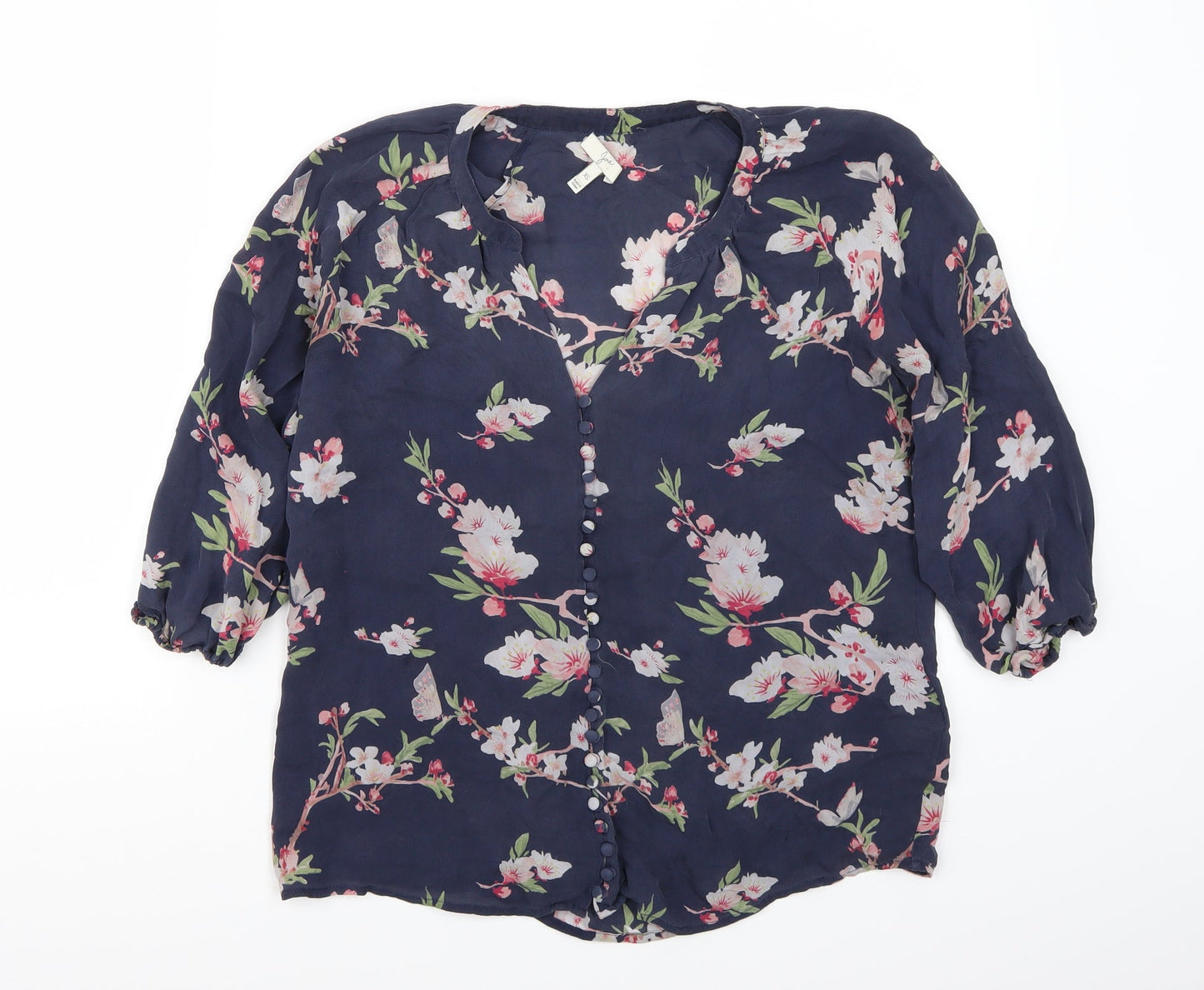 Preworn Womens Blue Floral  Basic Blouse Size XS