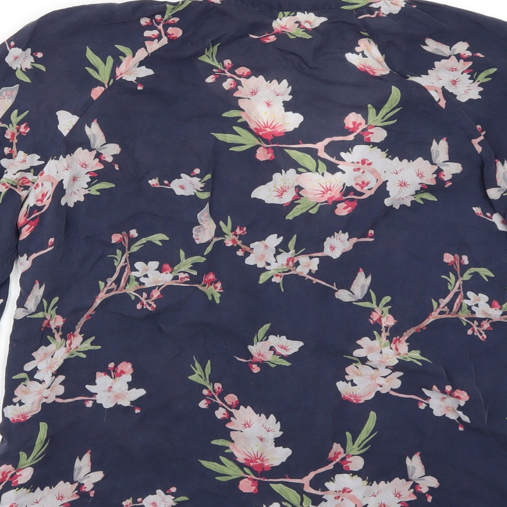 Preworn Womens Blue Floral  Basic Blouse Size XS