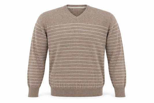 Easy Mens Brown Striped Knit Pullover Jumper Size L