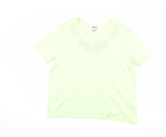 Afibel Womens Green Floral  Basic T-Shirt Size 16