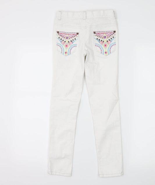 Debenhams Girls White  Denim Skinny Jeans Size 9 Years - butterflies