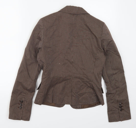 H&M Womens Brown Striped  Jacket Suit Jacket Size 8