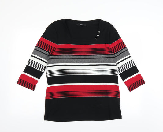 Bm Casual Womens Black Striped  Basic T-Shirt Size M