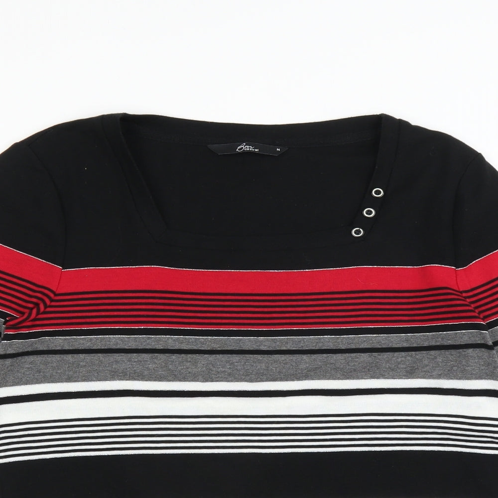Bm Casual Womens Black Striped  Basic T-Shirt Size M