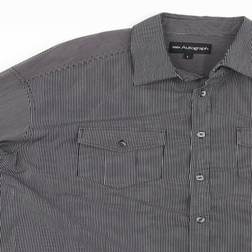 Marks and Spencer Mens Grey Striped   Button-Up Size L