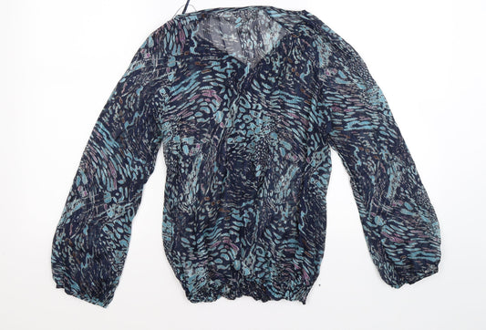 wallies Womens Blue Geometric Chiffon Tunic T-Shirt Size S