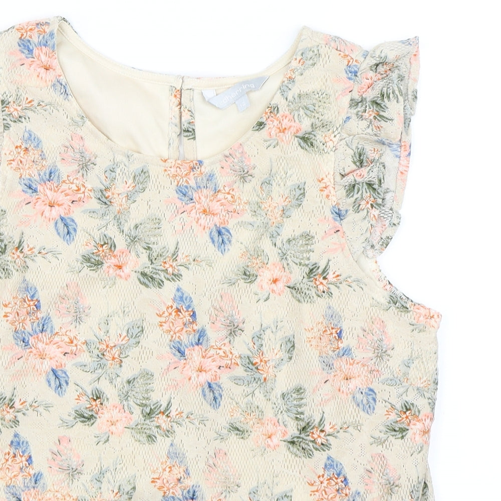 Red Herring Womens Beige Floral  Basic Blouse Size 12
