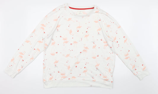 Matalan Womens White Animal Print  Pullover Sweatshirt Size L  - Flamingos