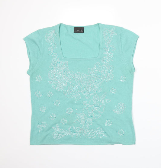 Alex & Co Womens Green  Knit Basic T-Shirt Size 14