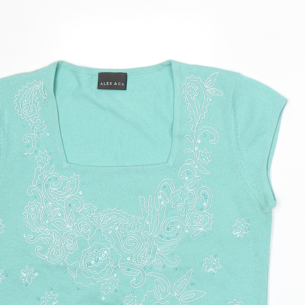 Alex & Co Womens Green  Knit Basic T-Shirt Size 14