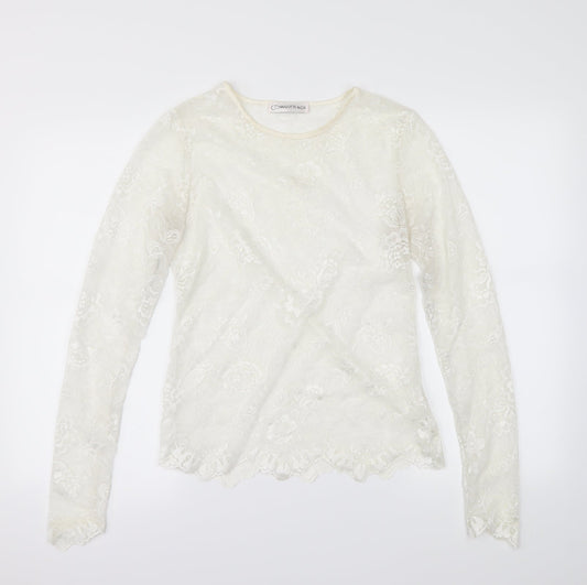 charlotte & co Womens White Floral  Basic Blouse Size S