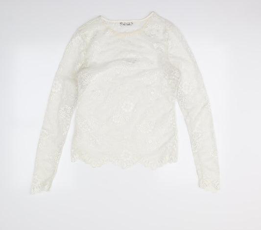 charlotte & co Womens White Floral  Basic Blouse Size S
