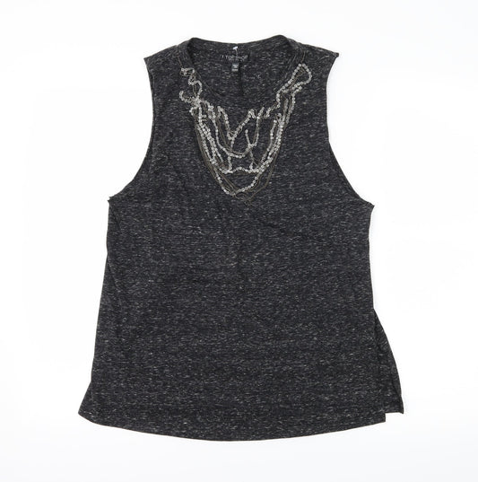 Topshop Womens Grey  Jersey Basic T-Shirt Size 10  - Embelished Neckline