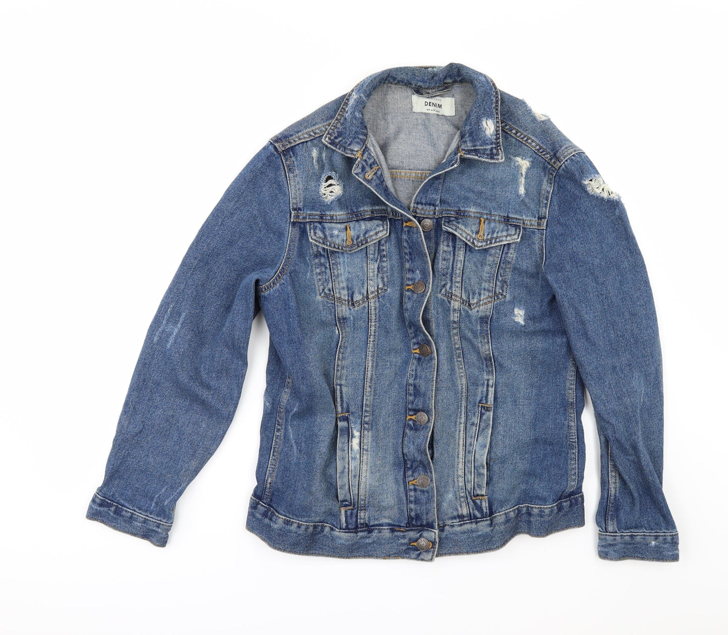 New Look Womens Blue  Denim Jacket  Size 6  - DISTRESSED