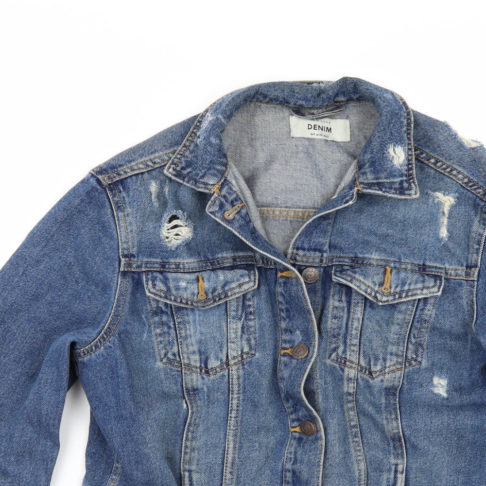 New Look Womens Blue  Denim Jacket  Size 6  - DISTRESSED