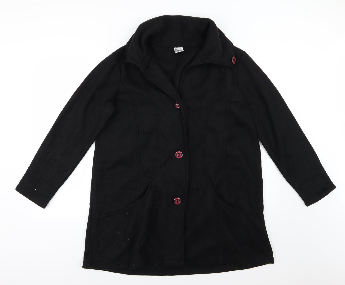 Preworn Womens Black  Fleece Overcoat Coat Size 16