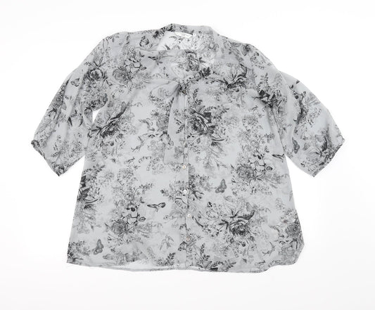 New Look Womens Grey Floral  Basic Blouse Size 10