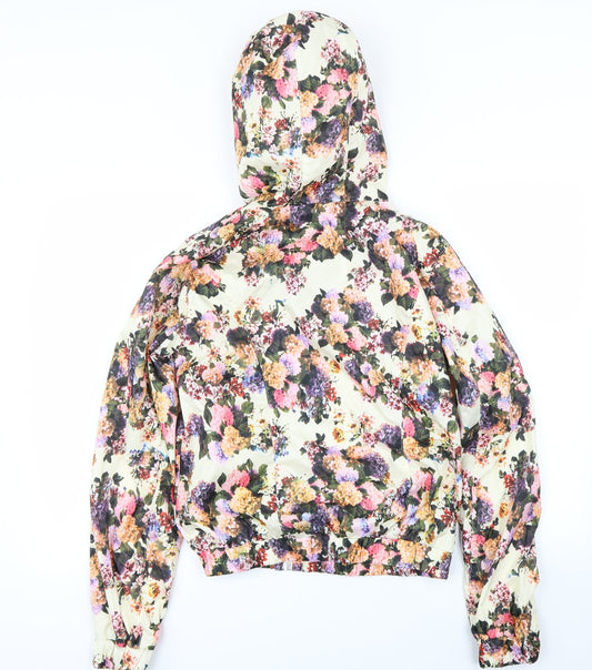 Brave Soul Womens Ivory Floral  Rain Coat Jacket Size M