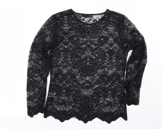 charlotte & co Womens Black Floral  Basic Blouse Size S