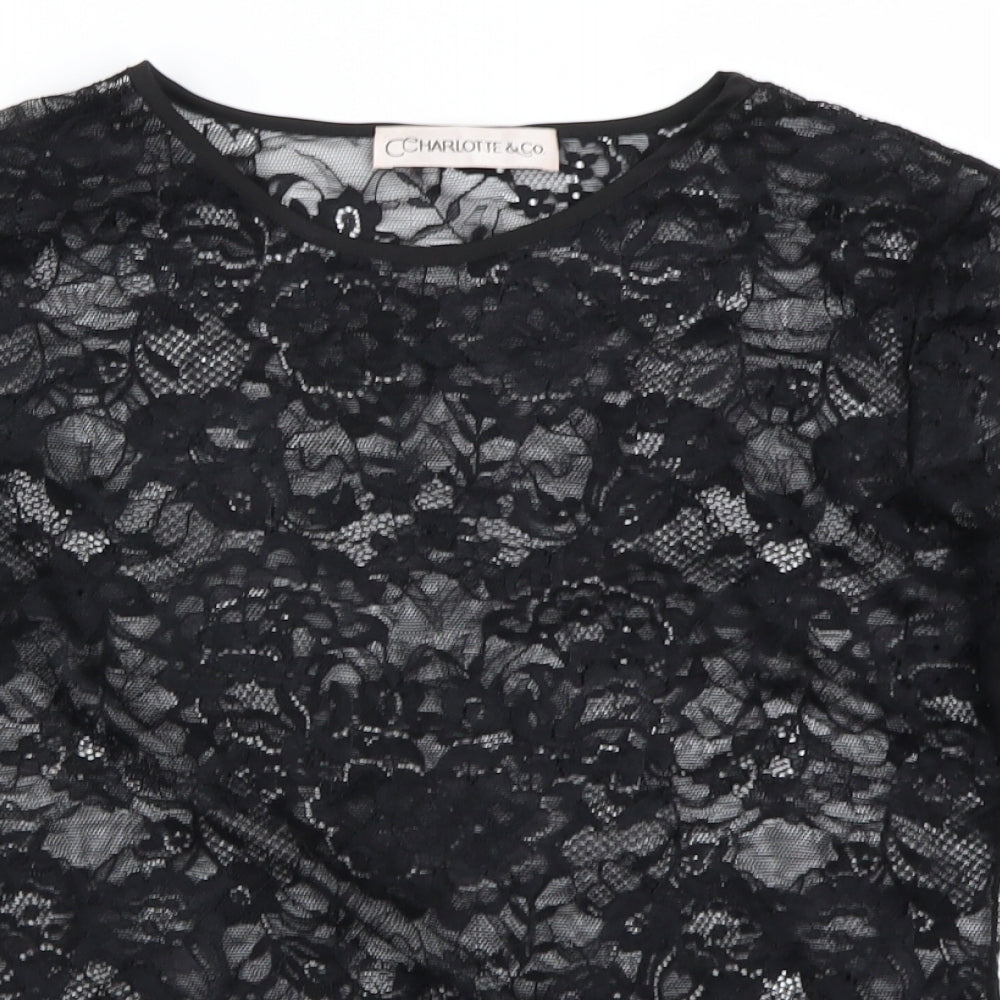 charlotte & co Womens Black Floral  Basic Blouse Size S