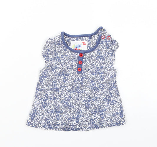 TU Girls White Floral  Basic T-Shirt Size 3-6 Months