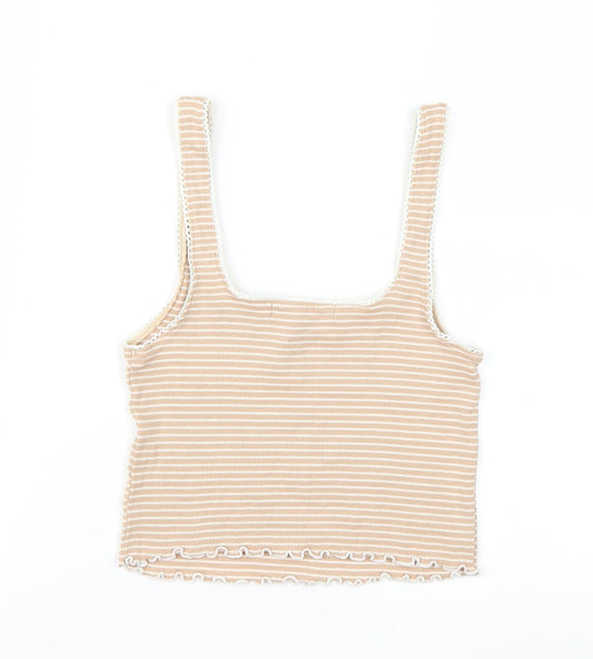 FOREVER 21 Womens Beige Striped  Basic T-Shirt Size XS