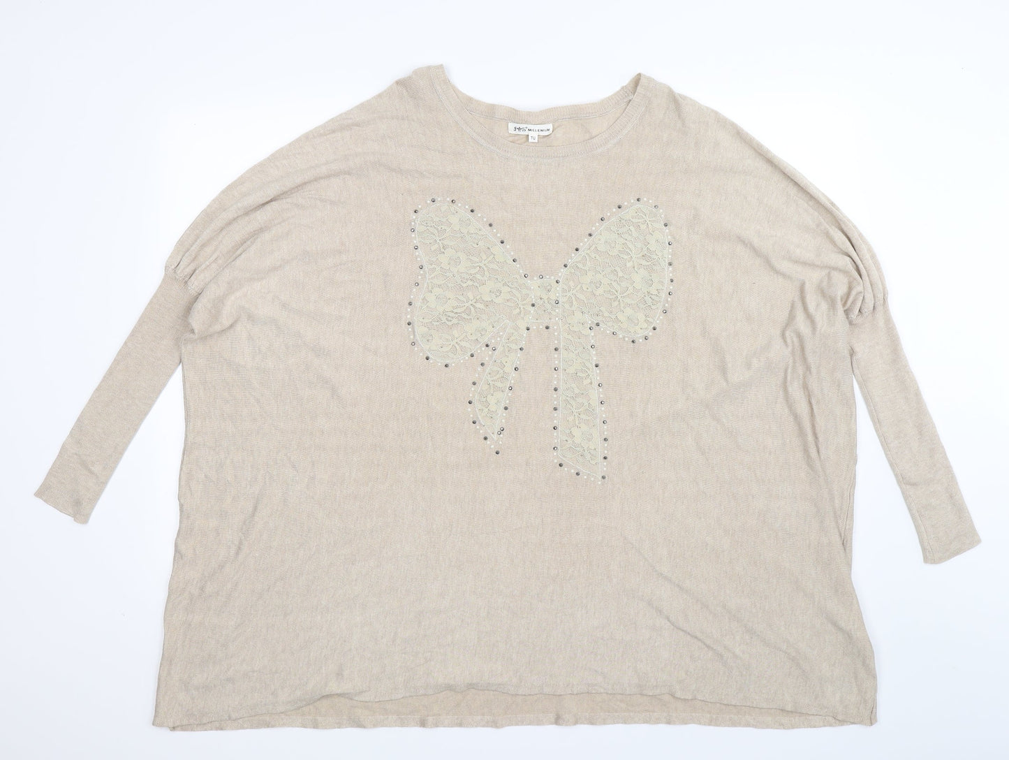 Millennium Womens Beige  Knit Pullover Jumper One Size  - Oversized