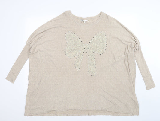 Millennium Womens Beige  Knit Pullover Jumper One Size  - Oversized