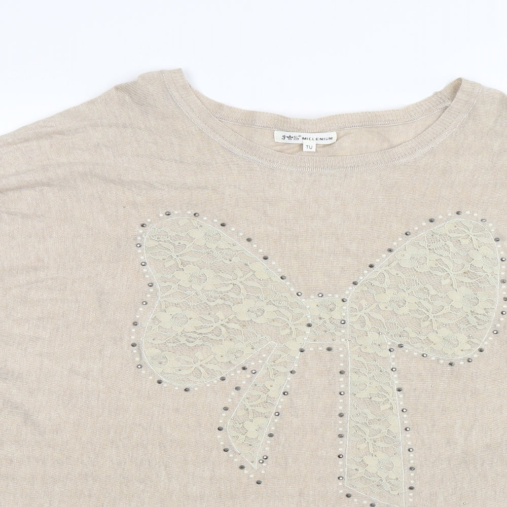 Millennium Womens Beige  Knit Pullover Jumper One Size  - Oversized