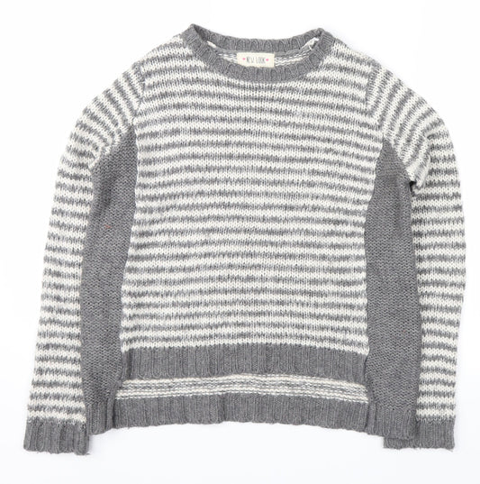 New Look Womens Grey Striped  Pullover Jumper Size 8