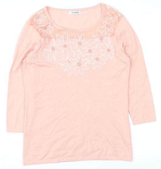 Damart Womens Pink Floral  Pullover Jumper Size 10