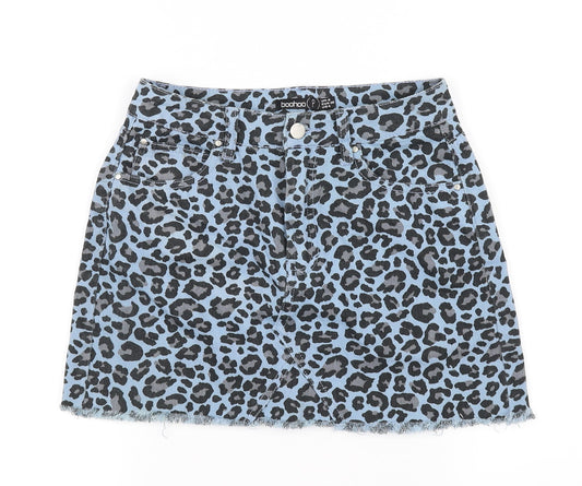 Boohoo Womens Blue Animal Print  Mini Skirt Size 8